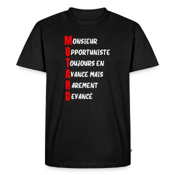 MOTARD : définition - Humour noir - T-shirt Premium bio Homme - noir - Devant - Nico (187cm)