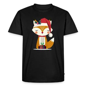 cute fox with santa hat and gift - Men's Premium Organic T-Shirt - black - Front - Nico (187cm)