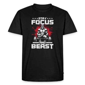 Gorille de motivation avec poteau et texte - T-shirt Premium bio Homme - noir - Devant - Nico (187cm)
