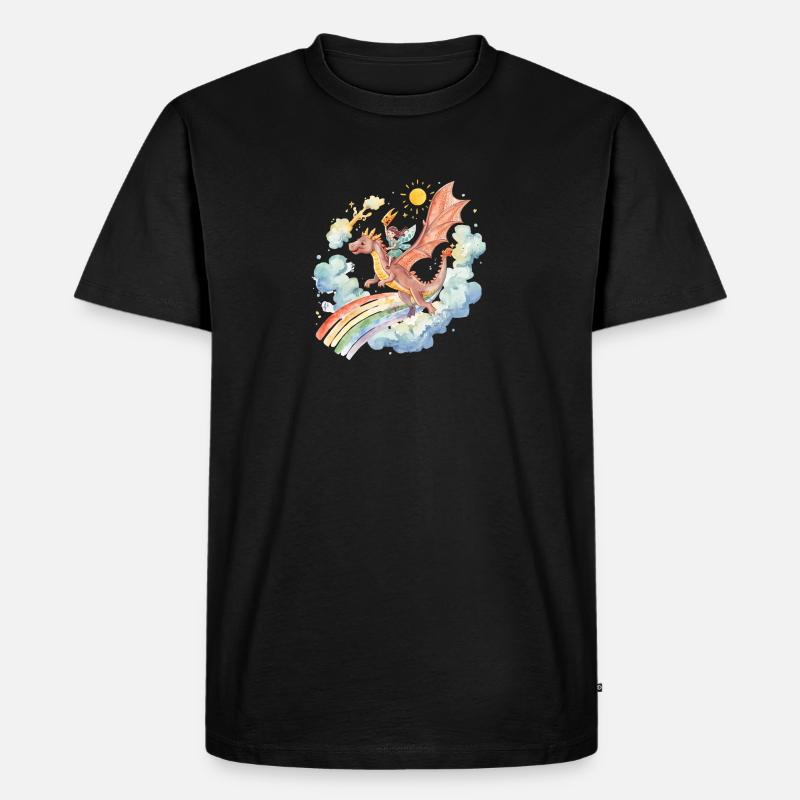 Mädchen mit Drachen und Regenbogen - Männer Premium Bio T-Shirt - Schwarz