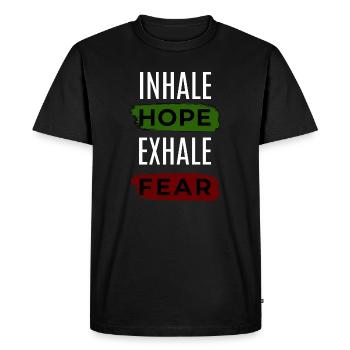 🌿 Inhale Hope, Exhale Fear – Psalm 56:3 - Men's Premium Organic T-Shirt - black - Front - Nico (187cm)