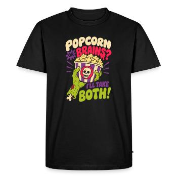 Popcorn Or Brains : design drôle de zombie - T-shirt Premium bio Homme - noir - Devant - Nico (187cm)