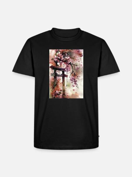 Sakura Torii im Aquarell - Männer Premium Bio T-Shirt - Schwarz