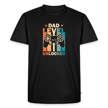 Dad Level Unlocked motif for an expectant father - Men's Premium Organic T-Shirt - black - Front - Nico (187cm)