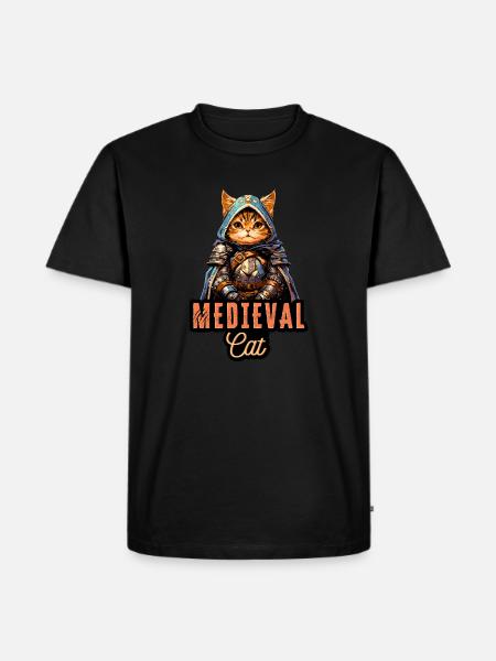 Mittelalterliche Katze: Fantasy-Rüstungsdesign - Männer Premium Bio T-Shirt - Schwarz