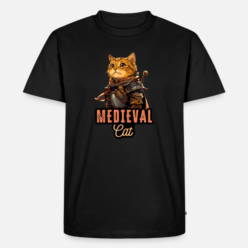 Mittelalterliche Katze: Gepanzertes Krieger-Kätzchen - Männer Premium Bio T-Shirt - Schwarz