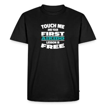 Touch me and your first Aïkido lesson is free - T-shirt Premium bio Homme - noir - Devant - Nico (187cm)