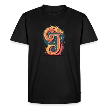 Lettre J avec dragon - T-shirt Premium bio Homme - noir - Devant - Nico (187cm)