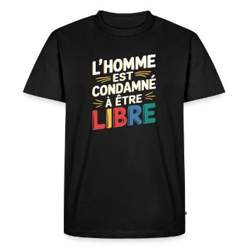L'homme est condamné à être libre - T-shirt Premium bio Homme - noir - Devant - Nico (187cm)