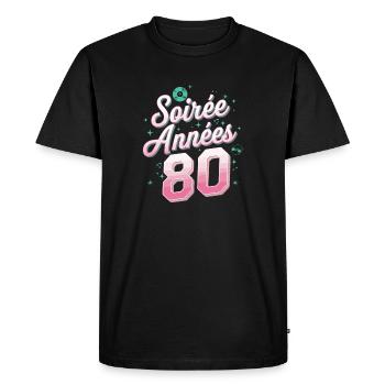 Soirée Année 80 - T-shirt Premium bio Homme - noir - Devant - Nico (187cm)