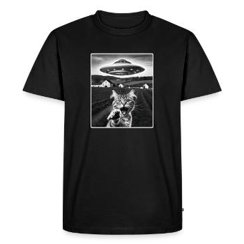 Selfie de chat avec OVNI extraterrestre Cadeaux de chat drôles - T-shirt Premium bio Homme - noir - Devant - Nico (187cm)