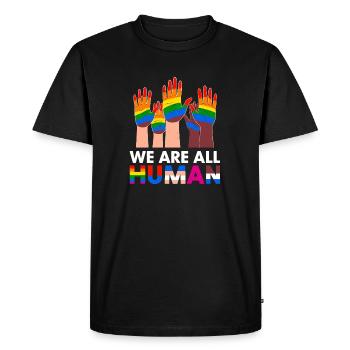 We Are All Human Diverse Hands Rainbow - Men's Premium Organic T-Shirt - black - Front - Nico (187cm)