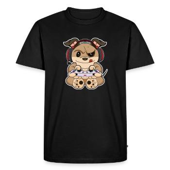 Chiot chien avec manette de jeu I Funny Gaming I - T-shirt Premium bio Homme - noir - Devant - Nico (187cm)