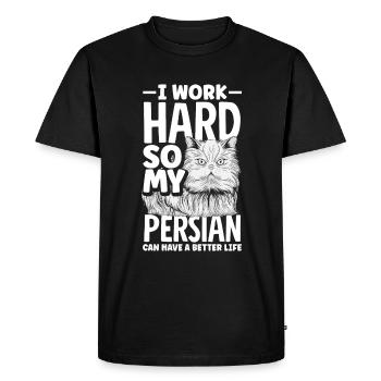 Je travaille dur pour que mon persan puisse avoir une vie meilleure - T-shirt Premium bio Homme - noir - Devant - Nico (187cm)
