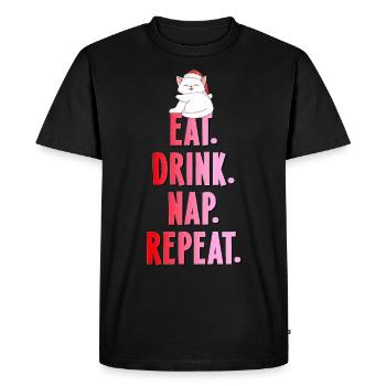 xmas cat christmas cat eat drink nap fun comic - Men's Premium Organic T-Shirt - black - Front - Nico (187cm)