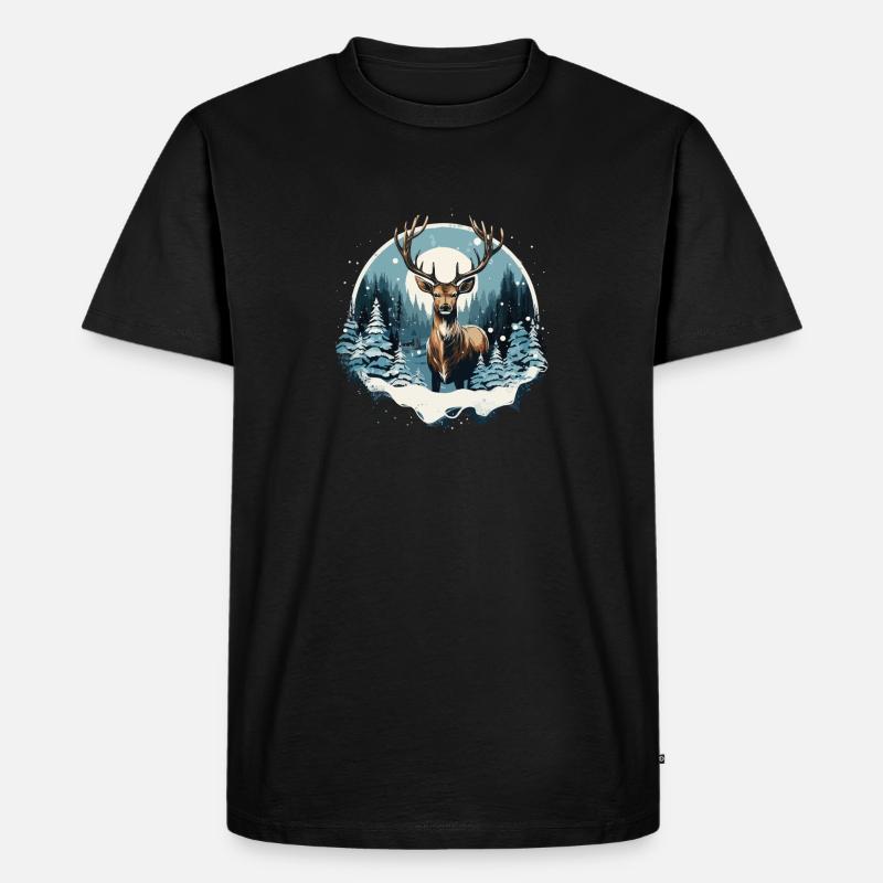 Hirsch - Wald und Schneedesign - Männer Premium Bio T-Shirt - Schwarz