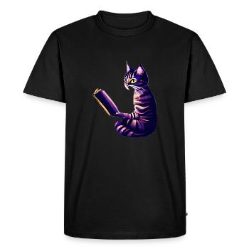 Cat Book Cat Books Domestic Cat Read Kitten - Men's Premium Organic T-Shirt - black - Front - Nico (187cm)