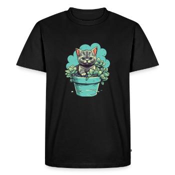 Chaton mignon dans un pot de fleurs avec des plantes succulentes - T-shirt Premium bio Homme - noir - Devant - Nico (187cm)