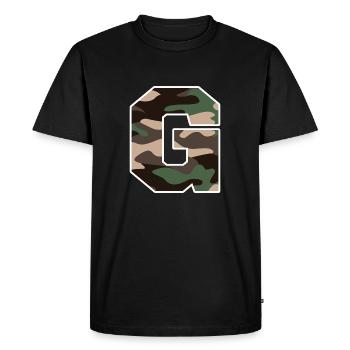 lettre G camouflage militaire-idée cadeau - T-shirt Premium bio Homme - noir - Devant - Nico (187cm)