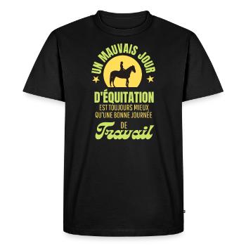 UN MAUVAIS JOUR D'EQUITATION MIEUX QUE LE TRAVAIL - T-shirt Premium bio Homme - noir - Devant - Nico (187cm)