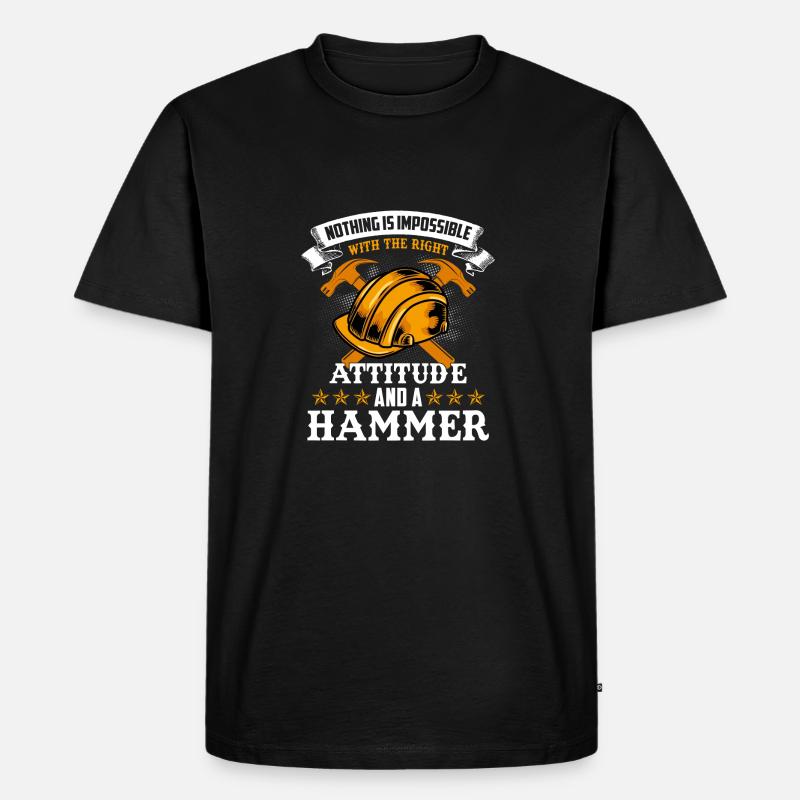 construction worker hammer - Männer Premium Bio T-Shirt - Schwarz