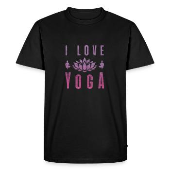 I Love Yoga Gift Namaste Shanti Heart Yoga - Men's Premium Organic T-Shirt - black - Front - Nico (187cm)