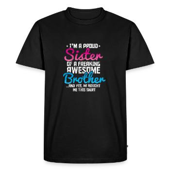 Soeur fière d'un grand frère - T-shirt Premium bio Homme - noir - Devant - Nico (187cm)