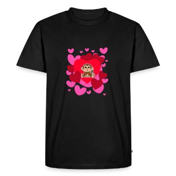 T-shirt d'amour de singe - coeur mignon de Saint-Valentin - T-shirt Premium bio Homme - noir - Devant - Nico (187cm)