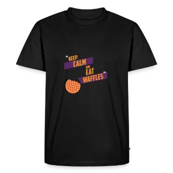 Gardez le calme et EAT WAFFLES - T-shirt Premium bio Homme - noir - Devant - Nico (187cm)