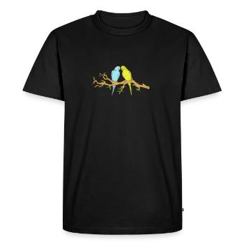 2 perruches assis sur une branche - T-shirt Premium bio Homme - noir - Devant - Nico (187cm)