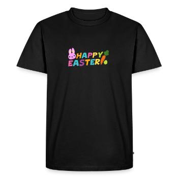 Joyeuses Pâques avec oeuf carotte et lapin pascha - T-shirt Premium bio Homme - noir - Devant - Nico (187cm)
