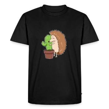 Cactus, hérisson, piqûre, animal, aiguille, pointe, amour, couple - T-shirt Premium bio Homme - noir - Devant - Nico (187cm)