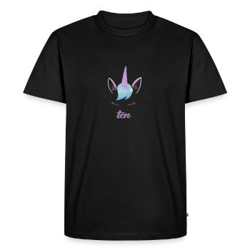 Licorne Dixième anniversaire - 10 ans d'anniversaire - T-shirt Premium bio Homme - noir - Devant - Nico (187cm)