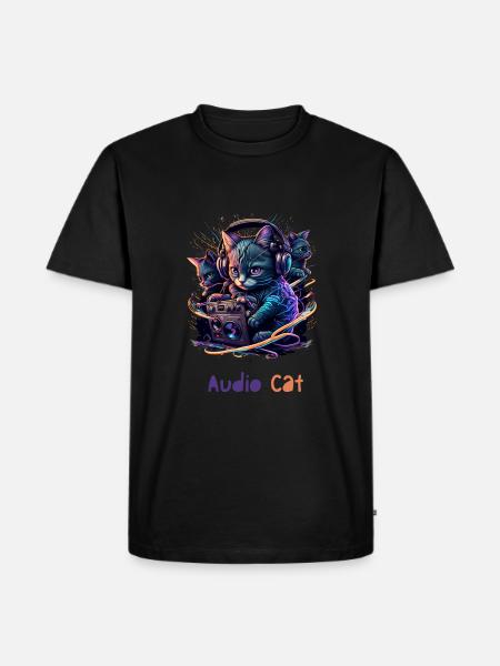 Audio Cat - Männer Premium Bio T-Shirt - Schwarz