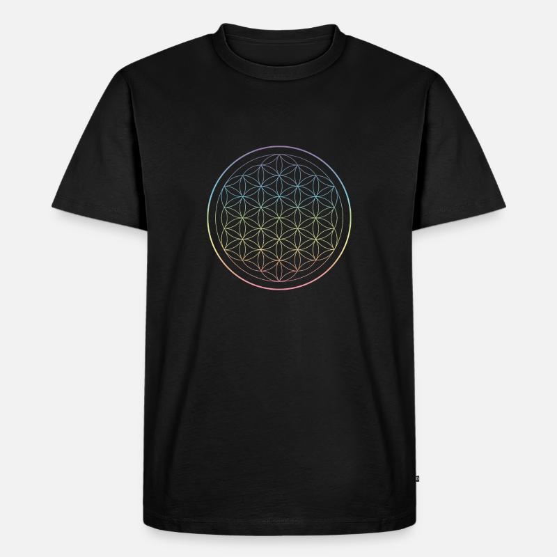 Blume des Lebens Regenbogen Chakra Farben - Männer Premium Bio T-Shirt - Schwarz