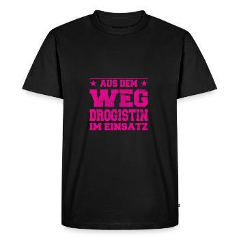 Out of the Way Druggist in Action Design - Men's Premium Organic T-Shirt - black - Front - Nico (187cm)