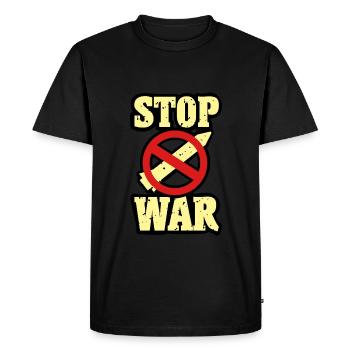 Contre la guerre - T-shirt Premium bio Homme - noir - Devant - Nico (187cm)