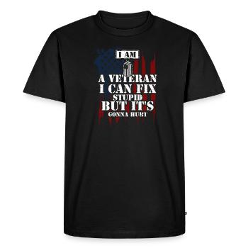 Je suis un vétéran que je peux réparer stupide... - T-shirt Premium bio Homme - noir - Devant - Nico (187cm)