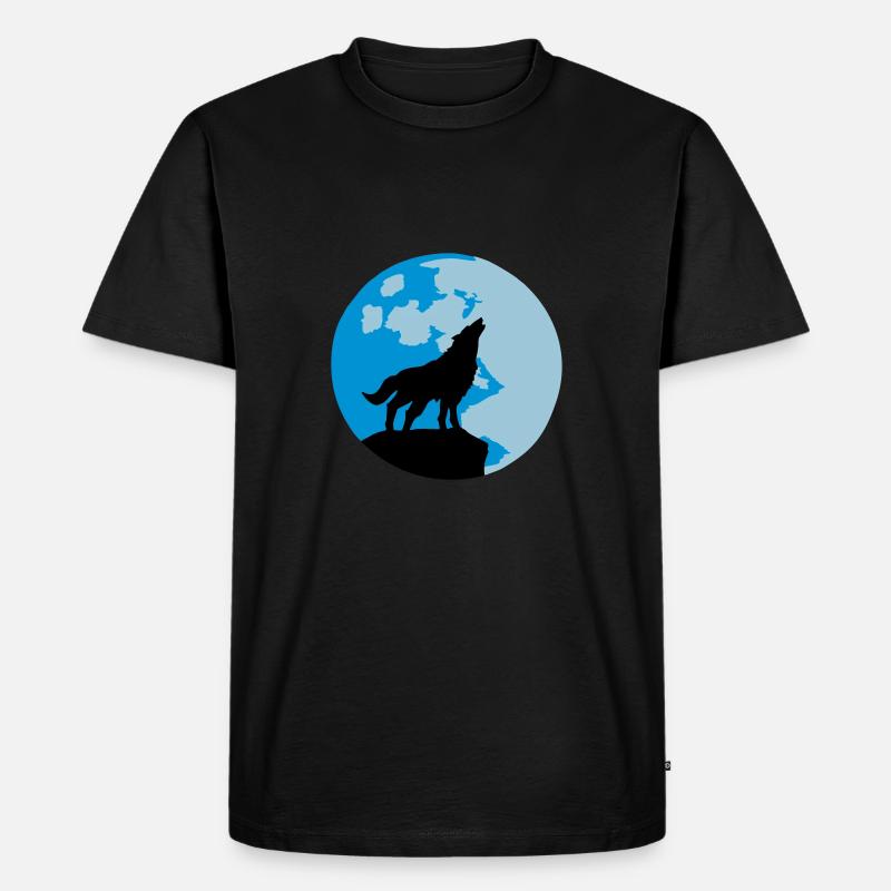 Wolf und Vollmond - Männer Premium Bio T-Shirt - Schwarz