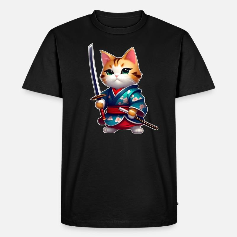 Mignon chat samouraï - T-shirt Premium bio Homme - noir