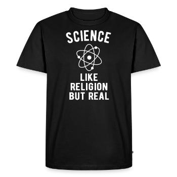 ATHEIST: Science - like religion but real - Men's Premium Organic T-Shirt - black - Front - Nico (187cm)