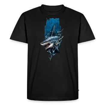 Fierce Shark Design: Deep Blue Predator - Men's Premium Organic T-Shirt - black - Front - Nico (187cm)