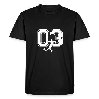 Joueur de football numéro 03 - T-shirt Premium bio Homme - noir - Devant - Nico (187cm)
