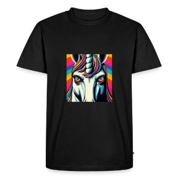 Unicorn Stare - Men's Premium Organic T-Shirt - black - Front - Nico (187cm)