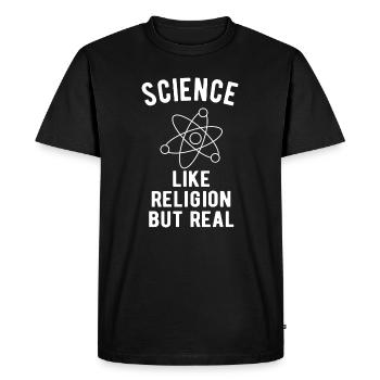 ATHEIST: Science - like religion but real - Men's Premium Organic T-Shirt - black - Front - Nico (187cm)