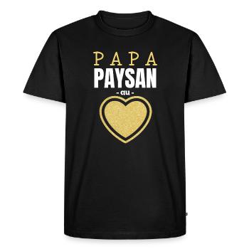 Papa Paysan au Cœur d'Or - T-shirt Premium bio Homme - noir - Devant - Nico (187cm)
