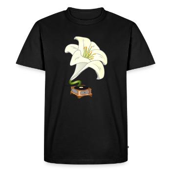 Lily as Gramophone – Nostalgic Floral Design - Men's Premium Organic T-Shirt - black - Front - Nico (187cm)