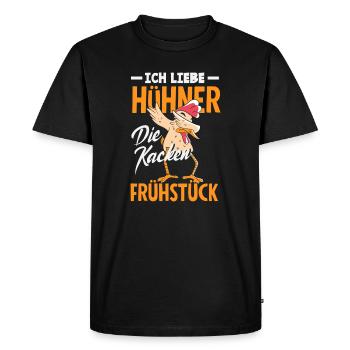 J’adore les poulets – ils font caca au petit-déjeuner - T-shirt Premium bio Homme - noir - Devant - Nico (187cm)