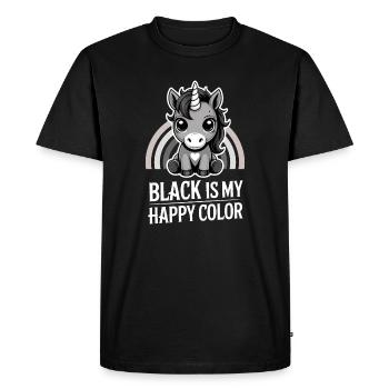 Gris licorne arc-en-ciel : Le noir est ma couleur joyeuse - T-shirt Premium bio Homme - noir - Devant - Nico (187cm)