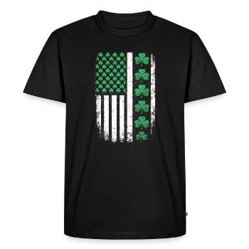 St Patrick Shamrock USA Flag - Men's Premium Organic T-Shirt - black - Front - Nico (187cm)